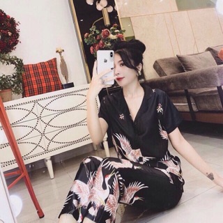 Bộ lụa satin hạt ngắn tay cao cấp