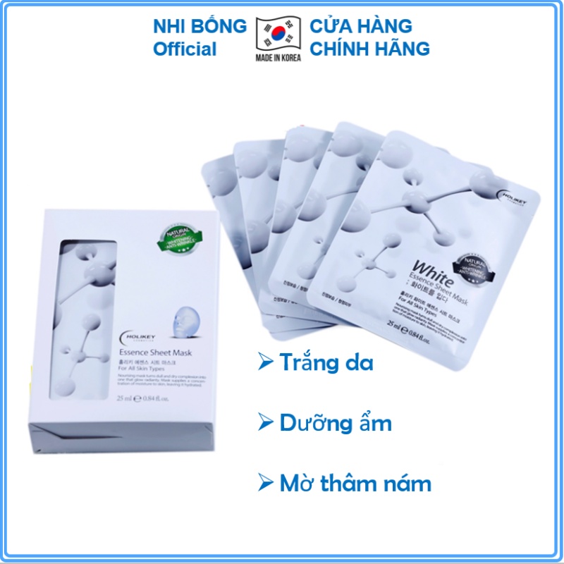 Mặt nạ giấy - Mặt nạ dưỡng da  White làm trắng &amp; cung cấp khoáng chất HOLIKEY 25mlx10 [ Hộp 10 Túi / Hàng Nhập Khẩu Hà