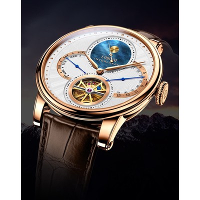 Đồng hồ nam chính hãng Lobinni  LB16015G-D1 Kính sapphire,Chống nước 50m,dây da xịn,Máy cơ( Automatic),BH 24 tháng