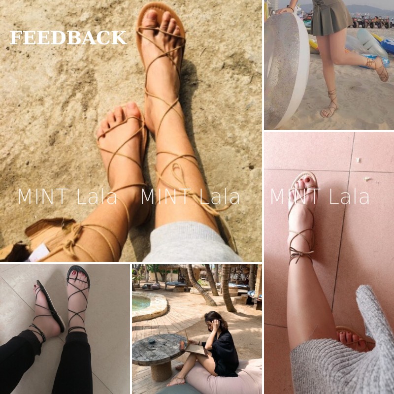 Sandal Dây Mảnh Chiến Binh Buộc Kiểu Cá Tính