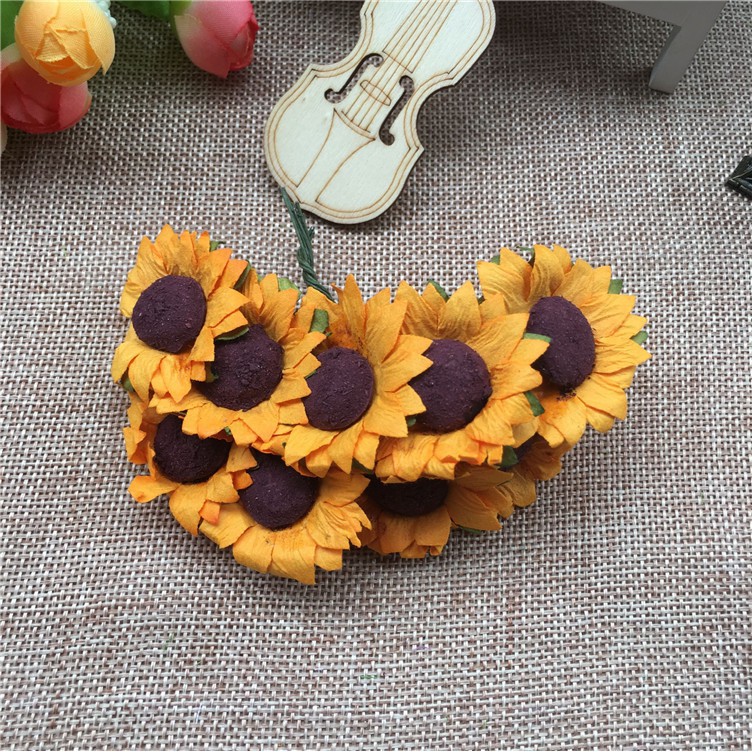 3.5-4 cm Hoa hướng dương, hoa giấy trang trí, kết bờm, vòng nguyệt quế, phụ kiện DIY Handmade