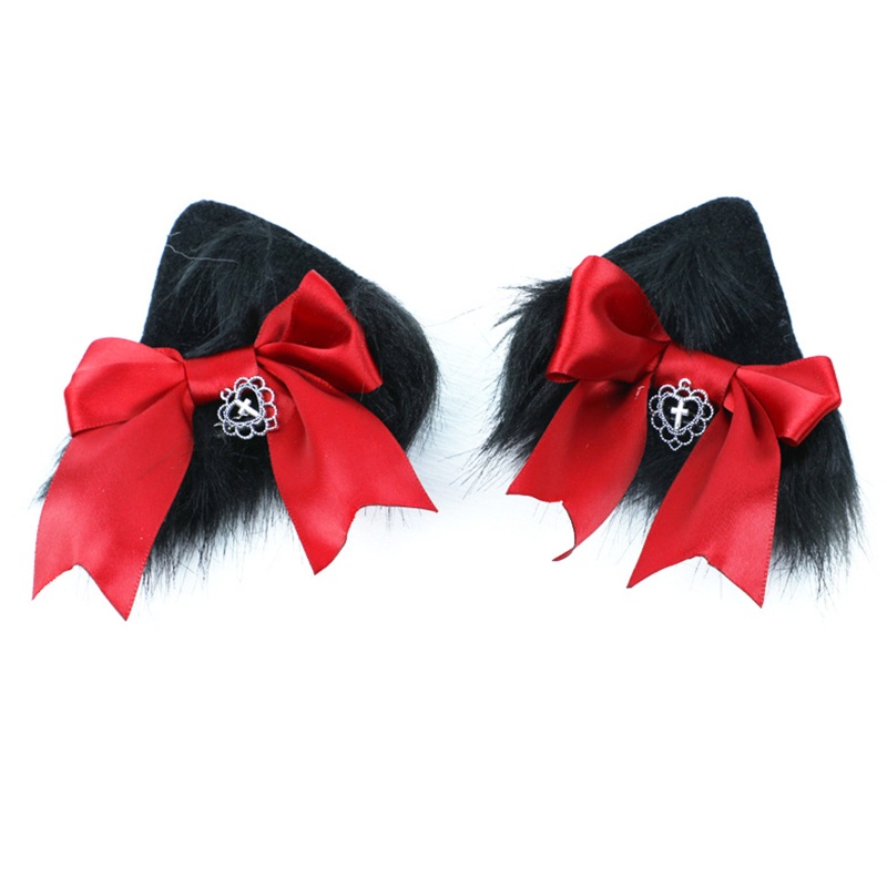 Kẹp Tóc Nơ Tai Mèo Phối Lông Hóa Trang Lolita