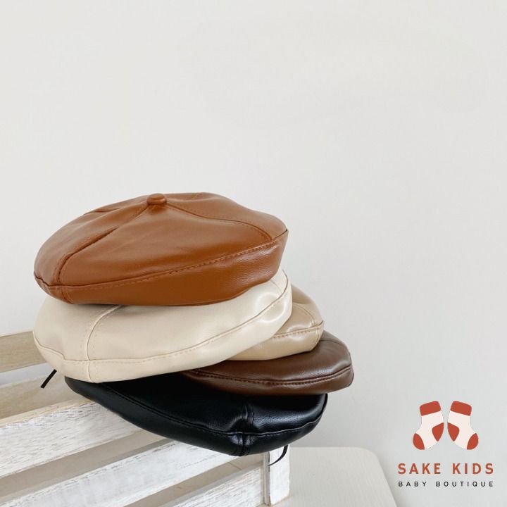 Mũ nồi bé trai bé gái - Mũ nồi beret chât da PU màu trơn có dây rút dễ thương cho bé từ 4-16 tuổi mới nhất MN02