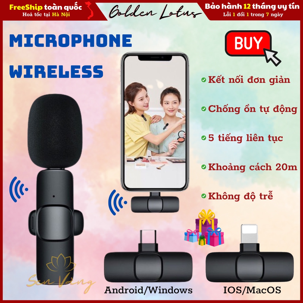 Micro thu âm không dây khử tiếng ồn K8,K9 để livestream ghi âm phát trực tiếp quay video cổng iphone siêu nhạy