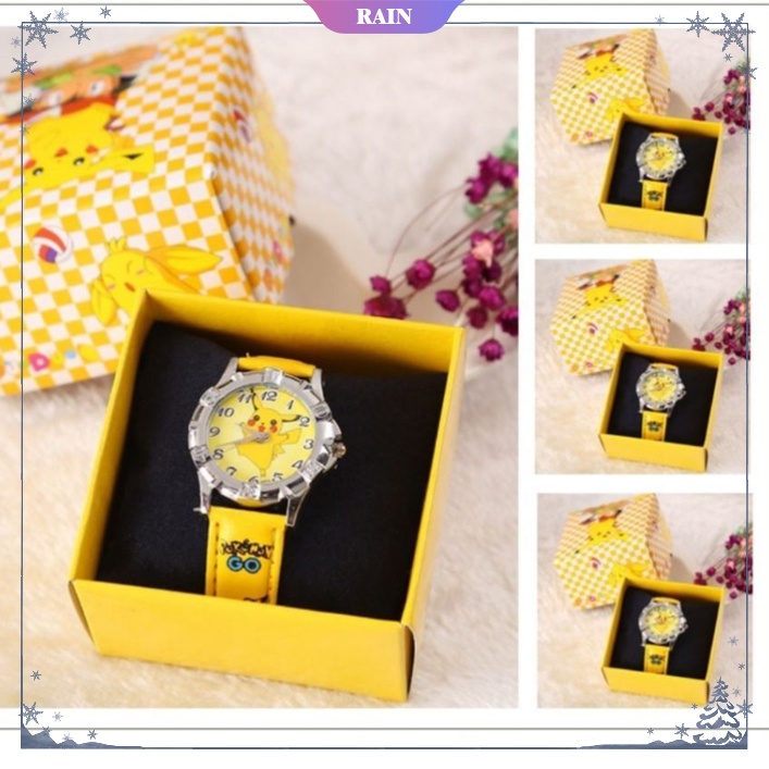 Đồng Hồ Đeo Tay Dây Da Giả Mặt Hình Pikachu Dễ Thương Dành Cho Bé Trai Và Bé Gái