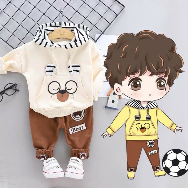 Bộ Gấu Bear kẻ mũ cho bé 8-18kg | BigBuy360 - bigbuy360.vn