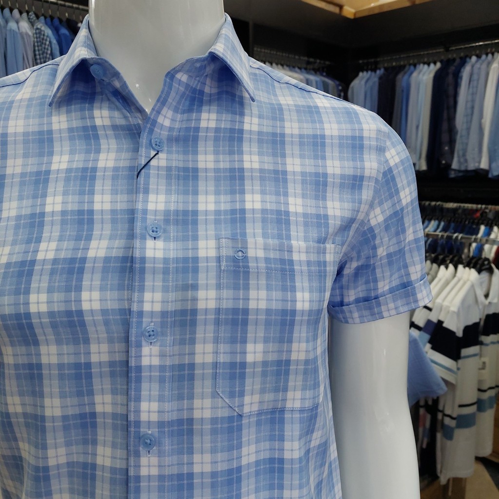 Áo Sơ Mi Nam Ngắn Tay Owen BA22713NT Somi Cộc Tay Công Sở Cao Cấp Xanh Nhạt Kẻ Caro To Chất Cafe Dáng Body Fit Tà Bằng | BigBuy360 - bigbuy360.vn