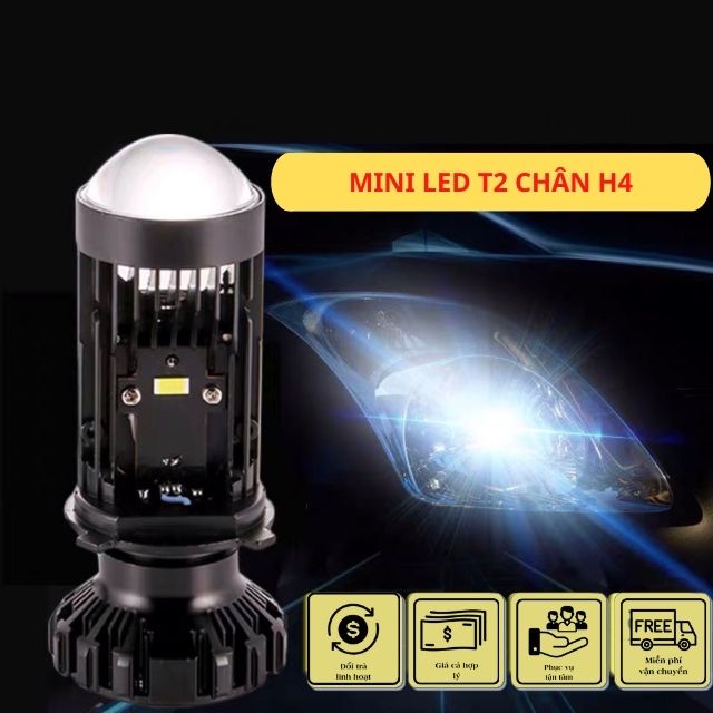 Đèn Pha Bi LED T2 Chân H4 12V Dành Cho Ô Tô Và Xe Máy