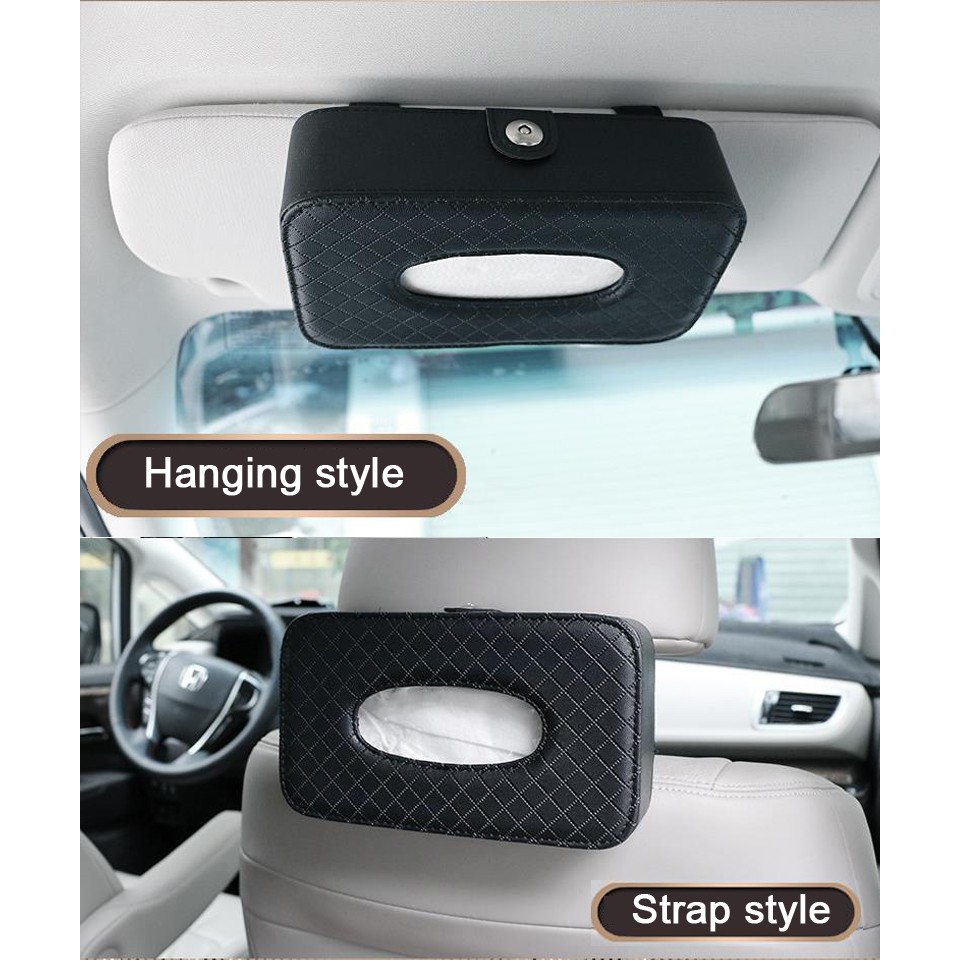 Hộp Đựng Khăn Giấy Bằng Da PU Gắn Tấm Che Nắng Xe Hơi Tiện Dụng