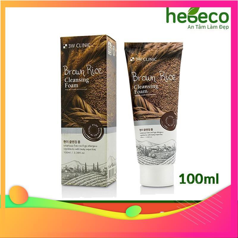 Sữa rửa mặt làm sạch sâu và sáng da chiết xuất từ lúa mạch 3W CLINIC BROWN RICE CLEANSING FOAM 100ml-Hàn Quốc Chính Hãng