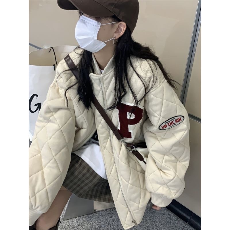 Áo khoác bomber phao trần bông trám nhiều màu dáng rộng form unisex 3 lớp dài tay dày dặn phong cách Hàn Quốc