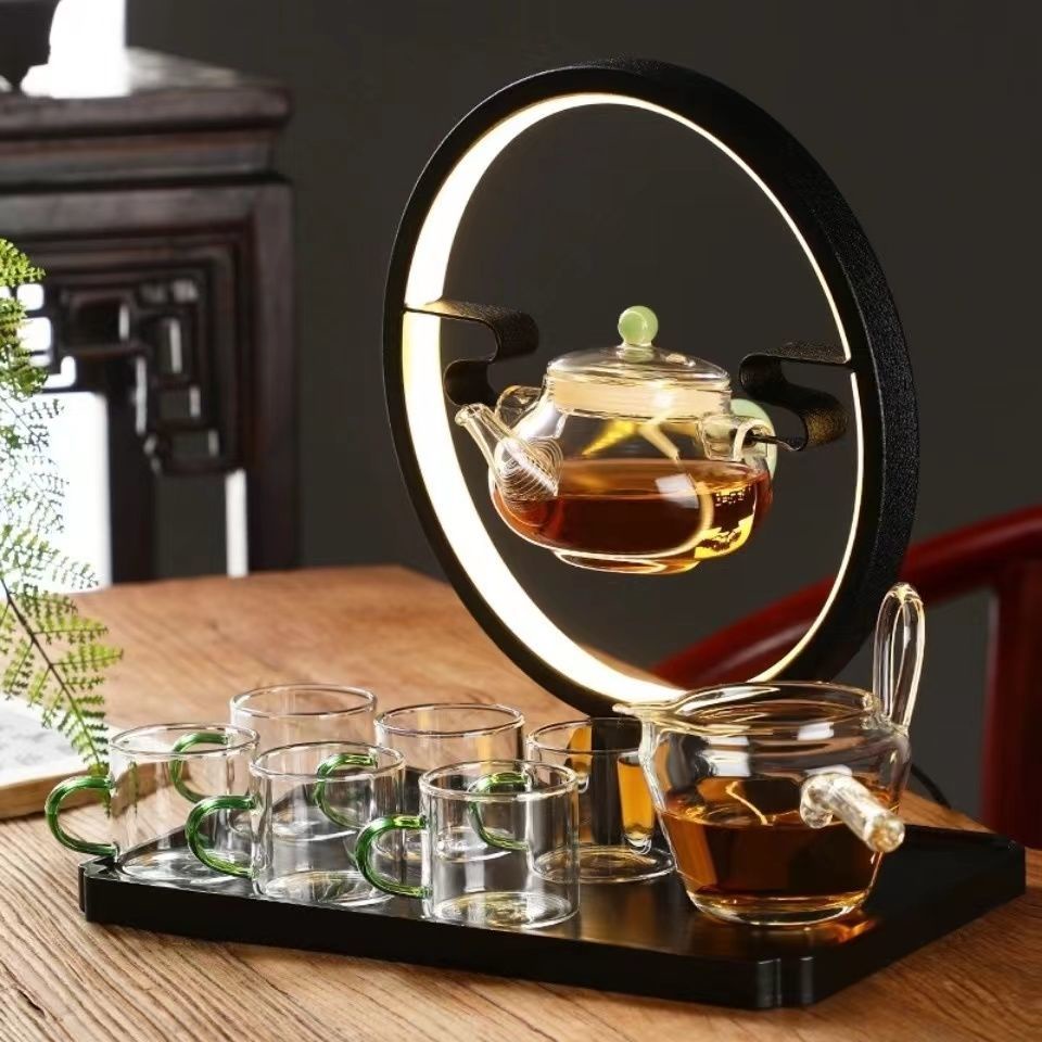 ▥Bộ ấm pha trà thủy tinh borosilicate chịu nhiệt cao vòng đèn bộ ấm trà tự động bộ pha trà lười pha trà nước sôi bộ ấm t