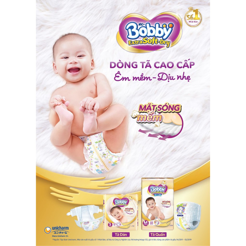 Tã Quần Siêu Mềm (Tã Bobby Vàng) Cao cấp Bobby Extra Soft-DryS70/M60/L52/XL46