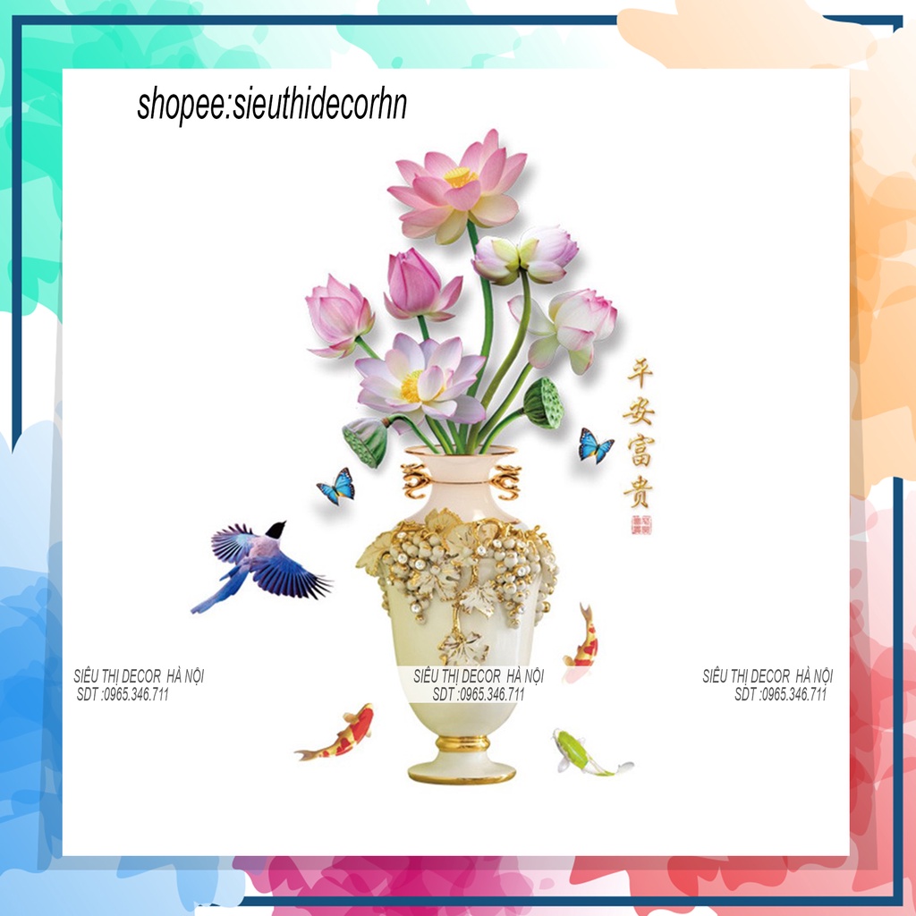 Decal dán tường phòng ngủ BÌNH SEN TRẮNG 1 SK 9328. Đề can dán tường Hàn quốc kích thước 60x90cm