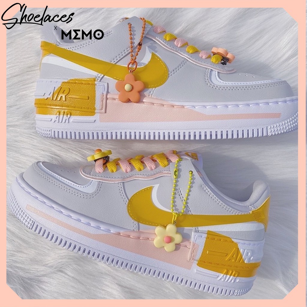 Combo dây giày Custom Nike  AF1 Shadow Pollen Rise- Vàng Hồng Cam