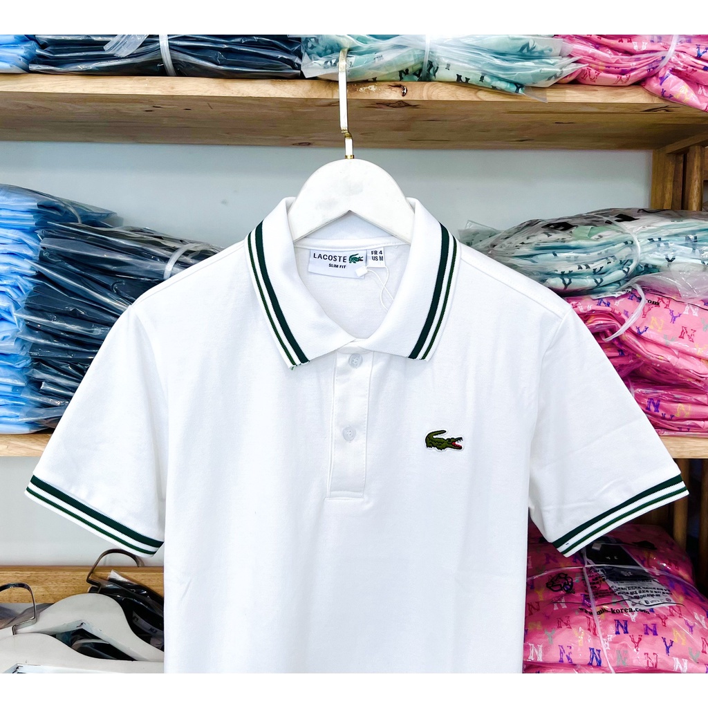 [HÌNH THẬT] ÁO THUN CỔ TRỤ LACOSTE VNXK TRẮNG VIỀN CỔ   - COTTON CÁ SẤU 100%