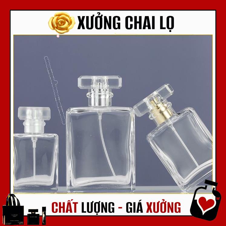 Lọ Chiết Nước Hoa ❤ TOP GIÁ RẺ ❤ Lọ chiết nước hoa 30ml,50ml hình chữ nhật Nắp Trong , phụ kiện du lịch