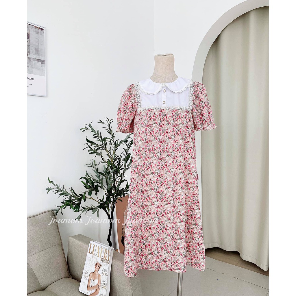 Váy Bầu Liti Hoa Nhí Nhỏ Cổ Sen Trẻ Trung