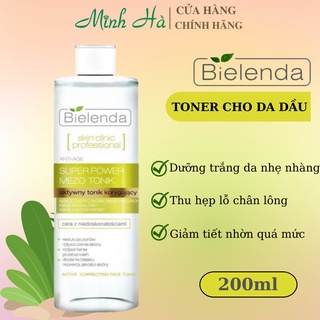 Nước hoa hồng Bielenda Skin Clinic Professional Anti Age Super Power Mezo Tonic xanh lá dành cho da dầu mụn 200ml