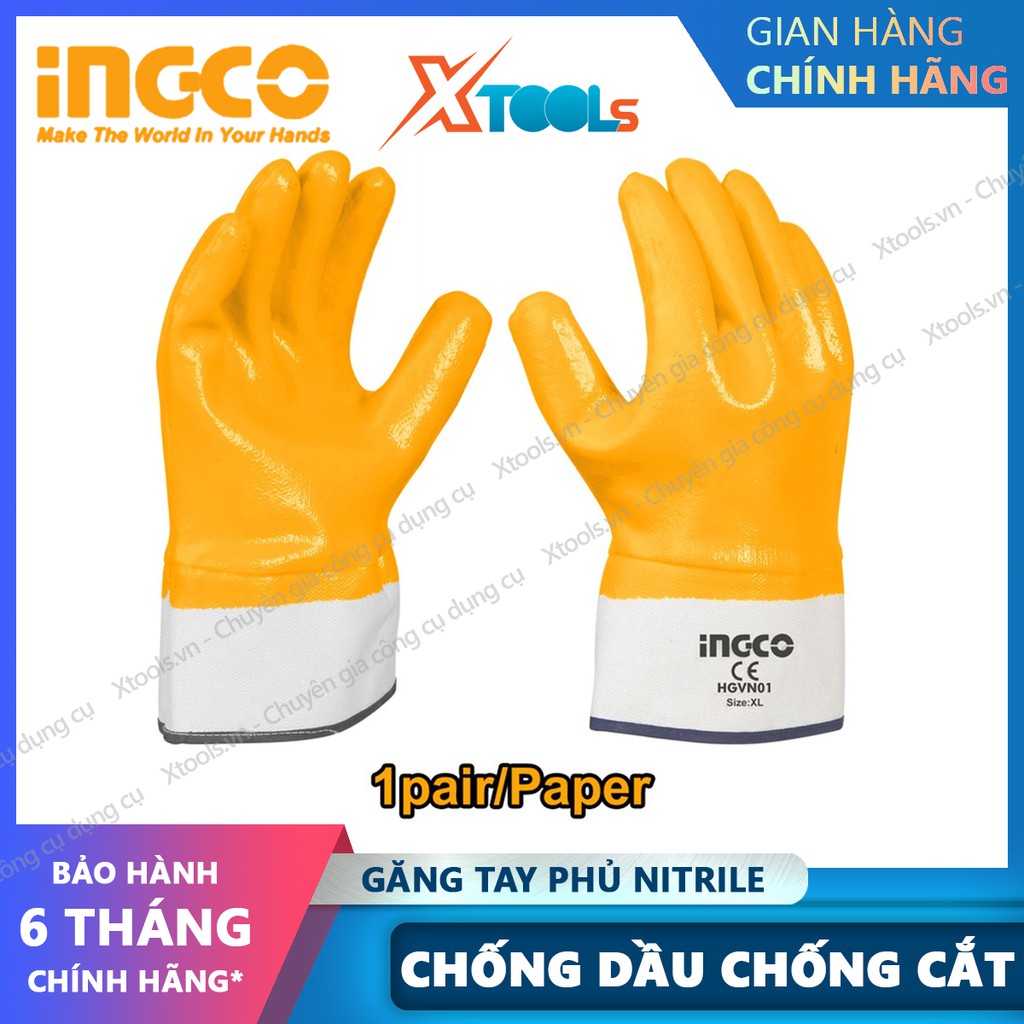 Găng tay chống dầu INGCO HGVN01 bao tay bảo hộ lao động phủ nitri chống trơn trượt dầu mỡ nhớt phun sơn cơ khí sửa chữa