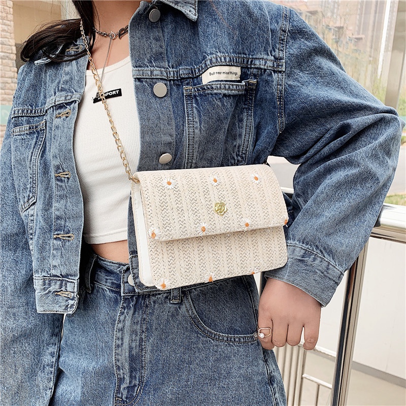 Túi cói Vai Đan Rơm Họa Tiết Hoa Thời Trang Mùa Hè Sành Điệu Cho Nữ