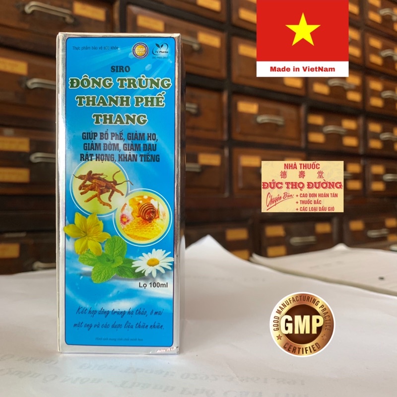 Siro bổ phế ĐÔNG TRÙNG THANH PHẾ THANG - Chai 100ml - Bổ phế, giảm ho, giảm đờm, giảm đau rát họng, khàn tiếng