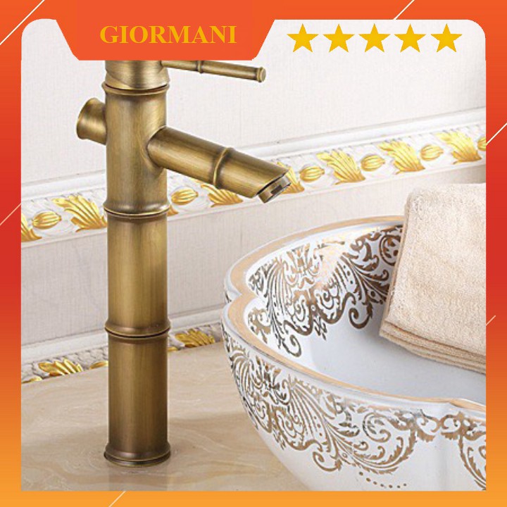 Vòi lavabo nóng lạnh dương bàn đồng cổ thân cây trúc cao cấp SNL43 tặng đôi dây cấp nước inox