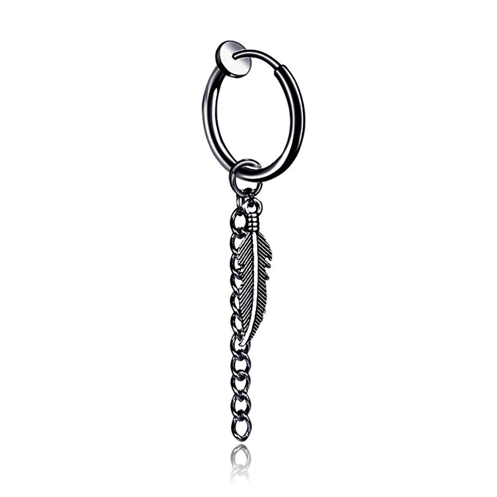 Khuyên tai dạng vòng phối tua rua hình lá cây thời trang cá tính dành cho cả nam và nữ