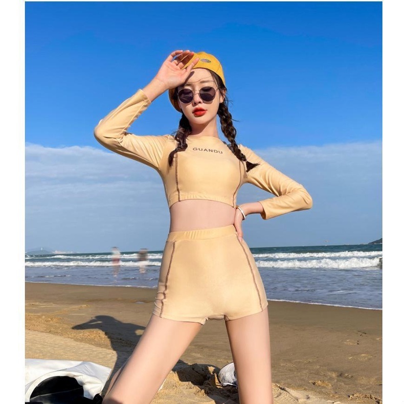 Bộ Đồ Bơi Hai Mảnh Gồm Áo Tay Dài Và Quần Boxer Phong Cách Thể Thao Dành Cho Nữ 2022