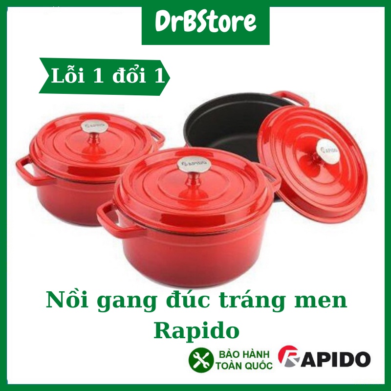 Nồi gang đúc tráng men Rapido, Bộ nồi gang đúc tráng men Rapido, kích cỡ 20, 22, 24cm , dùng cho tất cả các loại bếp. (ả
