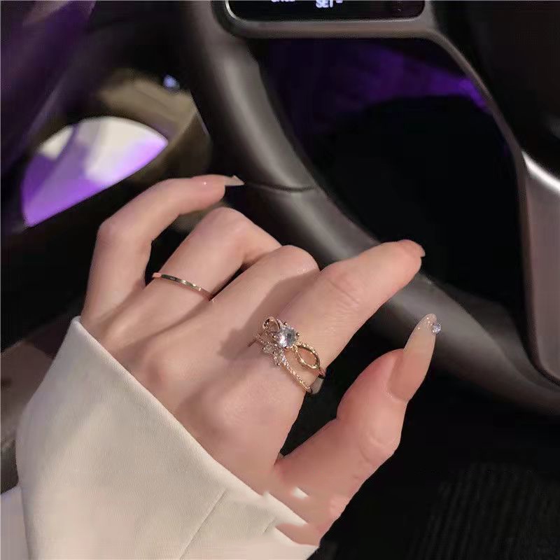 Nhẫn Hai Lớp Đính Đá Phong Cách Thời Trang Hàn Quốc