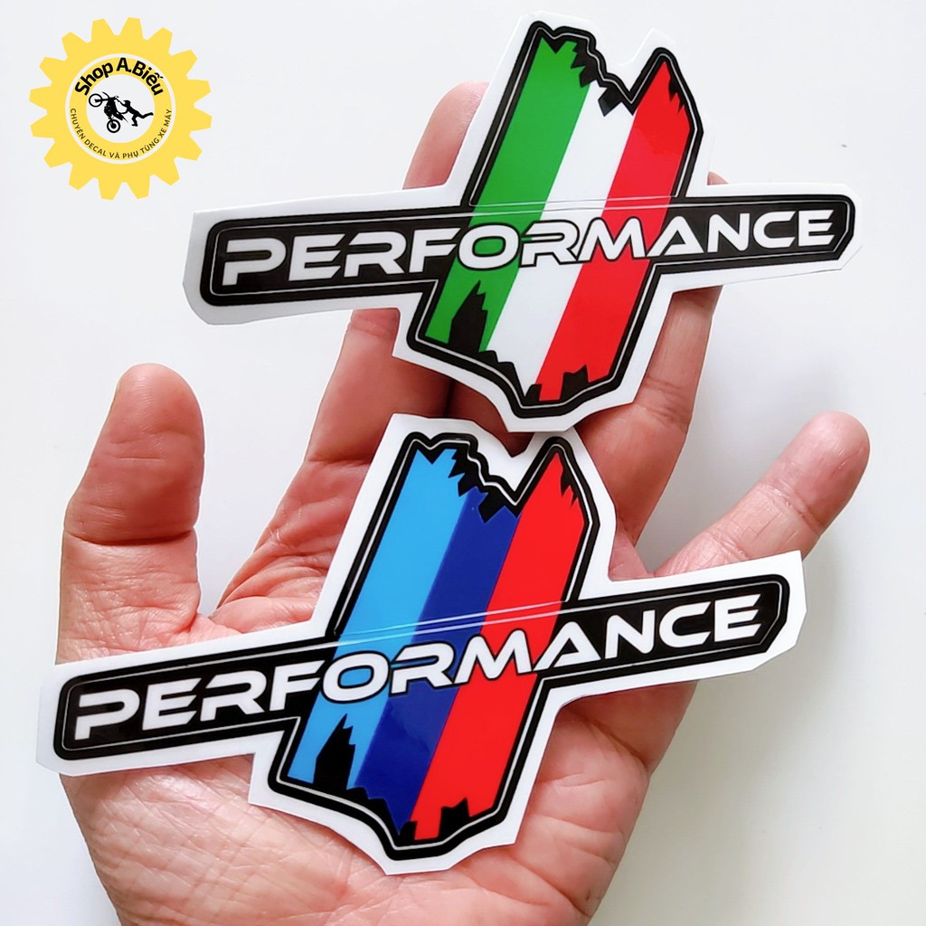Tem decal trang trí hình sọc cờ Ý, Pháp chữ PERFORMANCE