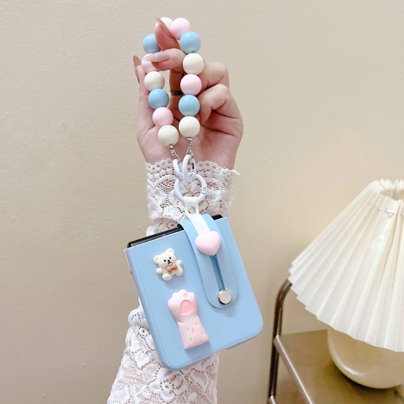 Ốp Samsung Z Flip 4 - Z Flip 3 - Z Flip3 - Flip4 5G chất da phối màu kèm bộ charm dễ thương và dây đeo tháo rời