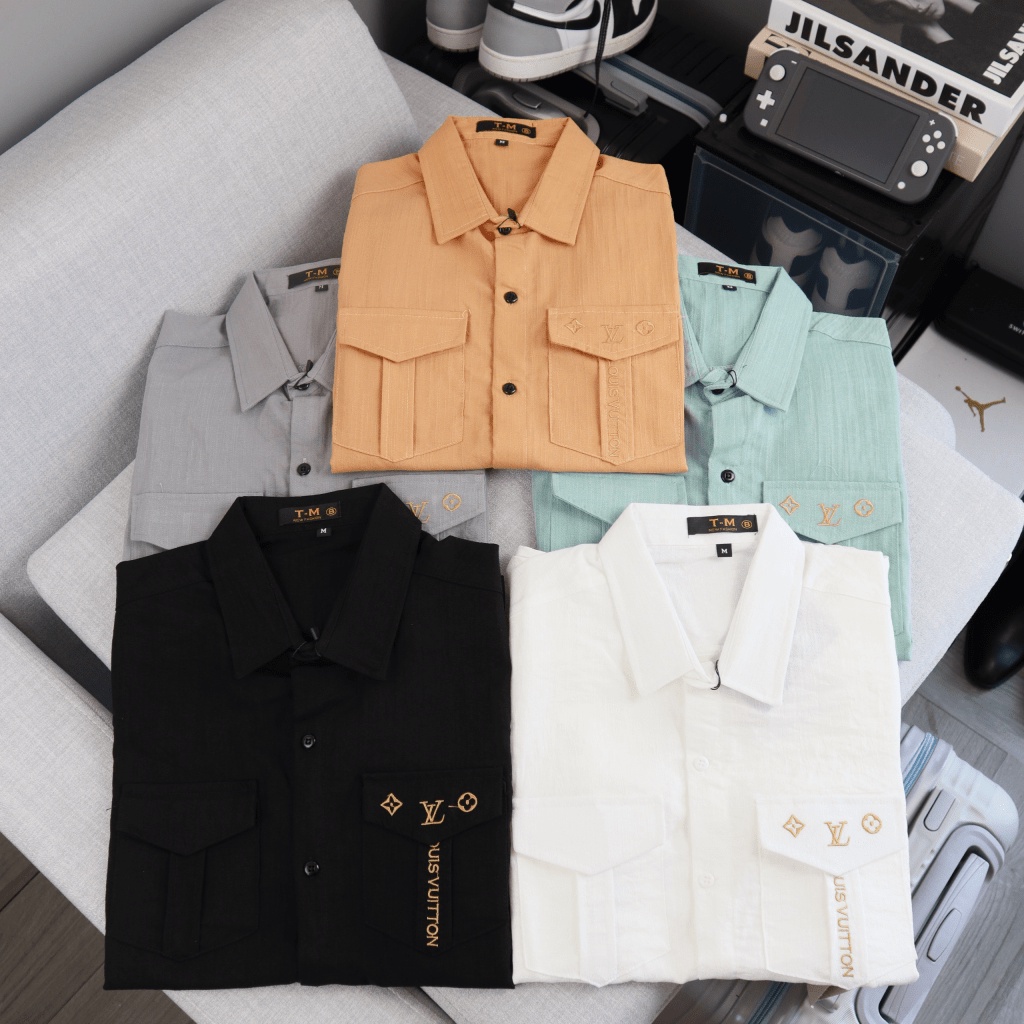 Áo Sơ Mi Nam Tay Ngắn Vải Đũi Thêu Chữ Cao Cấp Thiết Kế Sang Trọng Tôn Dáng Thời trang Cao Cấp [NEW UNISEX]