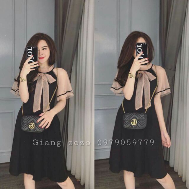 đầm Nơ pha Ren lưới