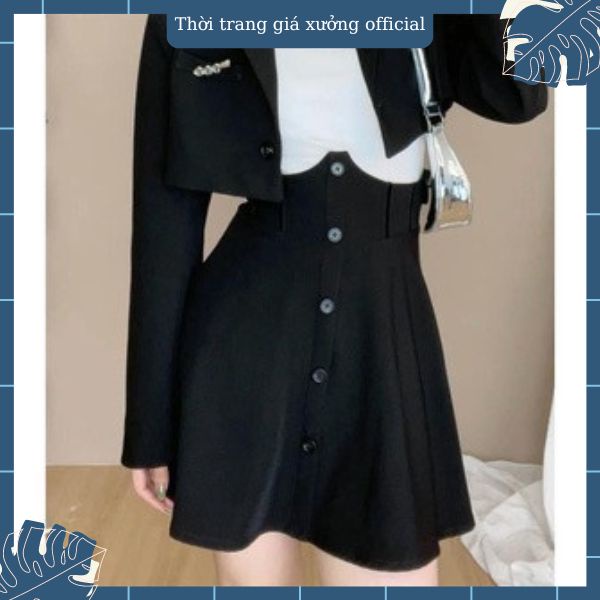 Chân váy xòe cạp cao phối đỉa nhung hot trend