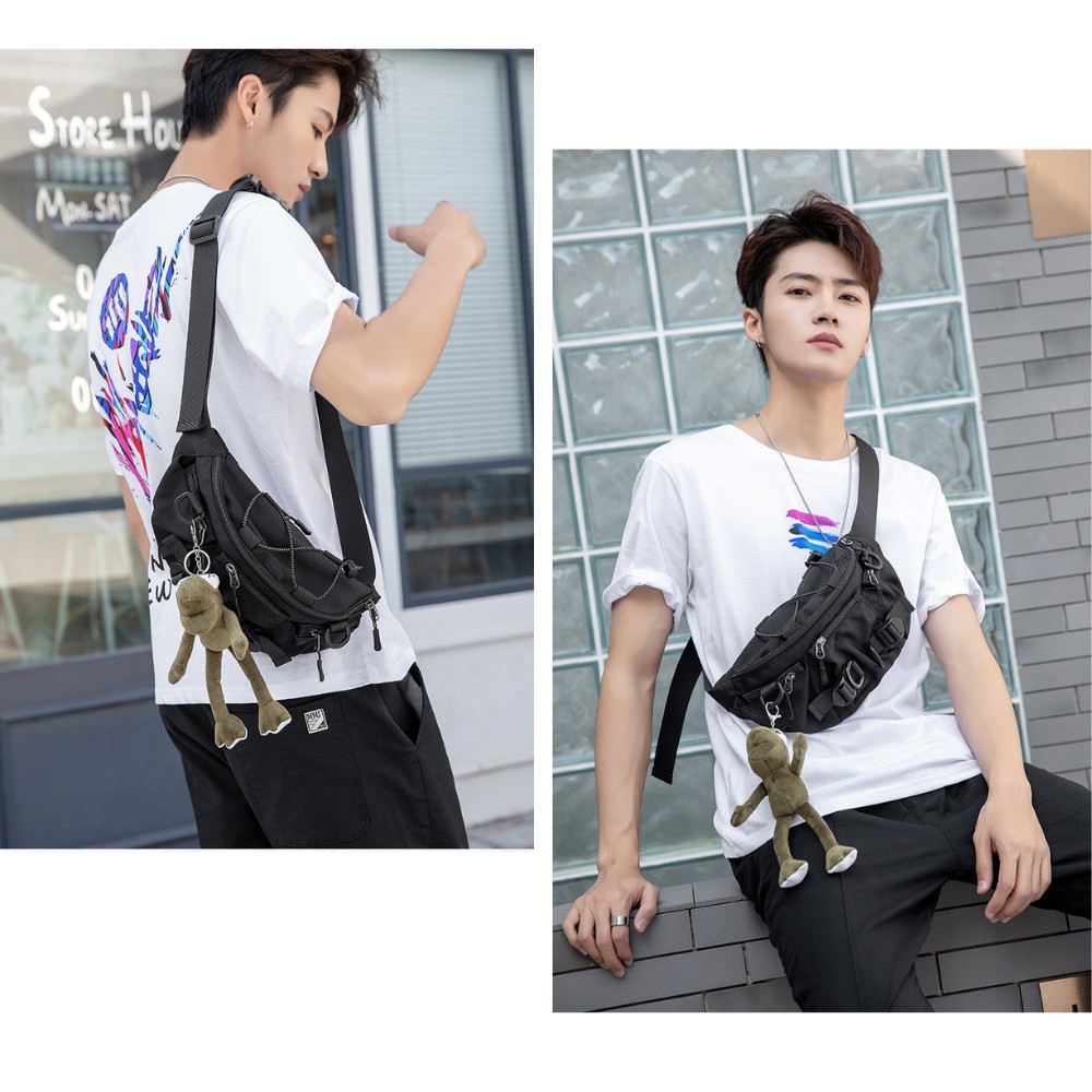 Túi đeo chéo nam túi bao tử đeo bụng hông thời trang phong cách năng động Youwish TD101 mạnh mẽ chất vải đen dệt kim | BigBuy360 - bigbuy360.vn