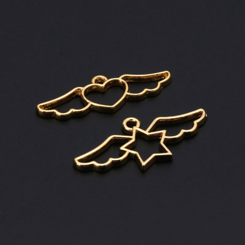 FLGO*2Pcs Heart Star Wings Frame Pendant Open Bezel Setting UV Resin Jewelry Making