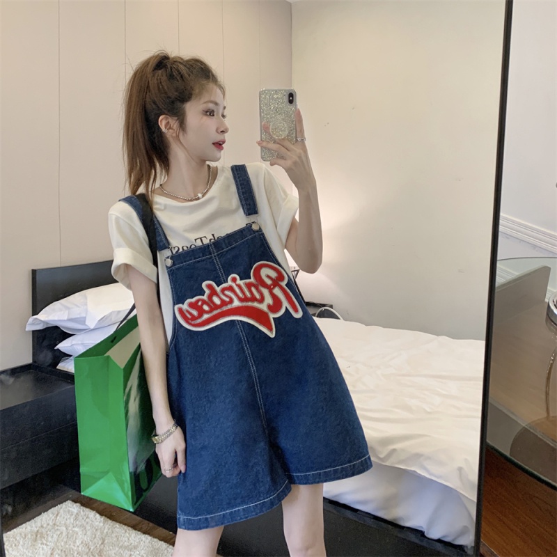 Jumpsuit Denim Thêu Chữ Dễ Phối Đồ Thời Trang Mùa Hè Cho Nữ