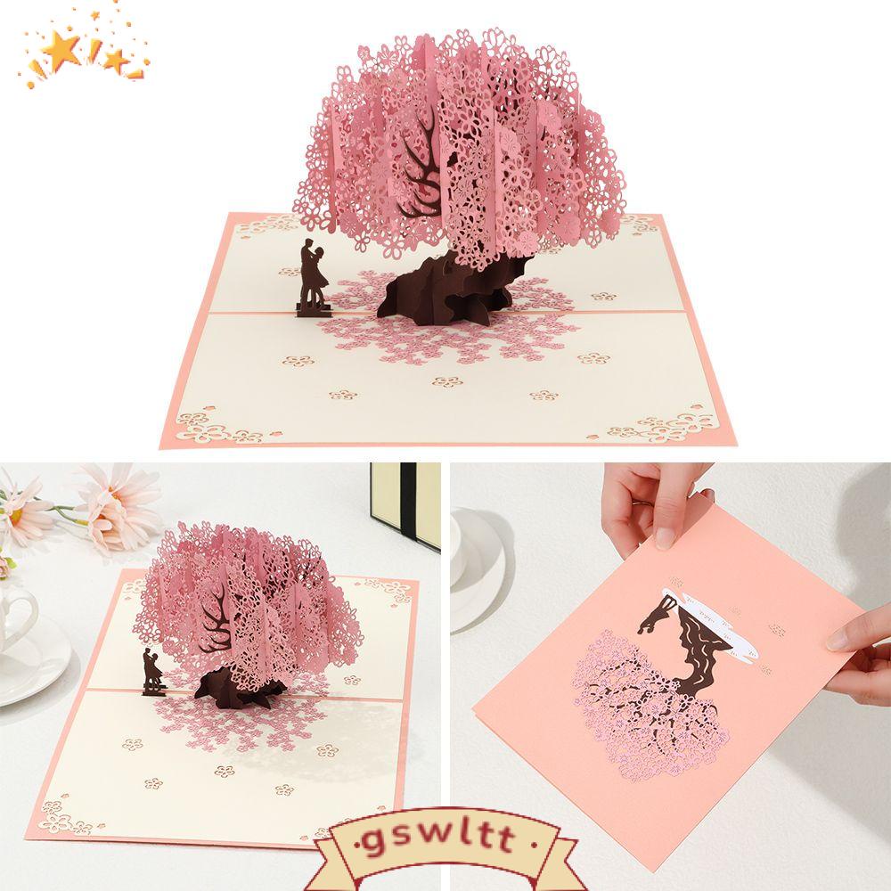 Thiệp chúc mừng Thank You 3D hình hoa đào nở làm quà tặng valentine