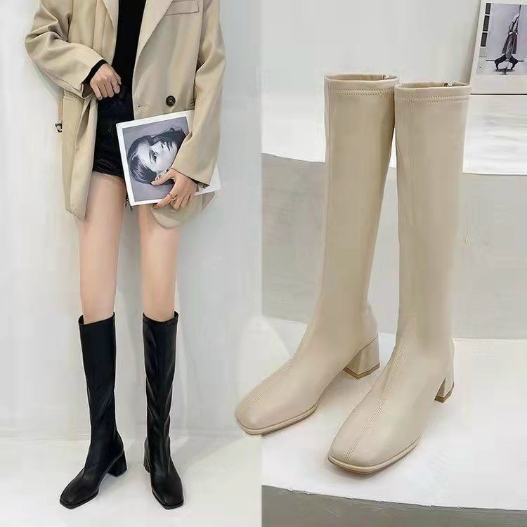 GIÀY BỐT ULZZANG, BỐT ĐÙI CAO CỔ DA TRƠN siêu ấm áp- 2 màu đen kem