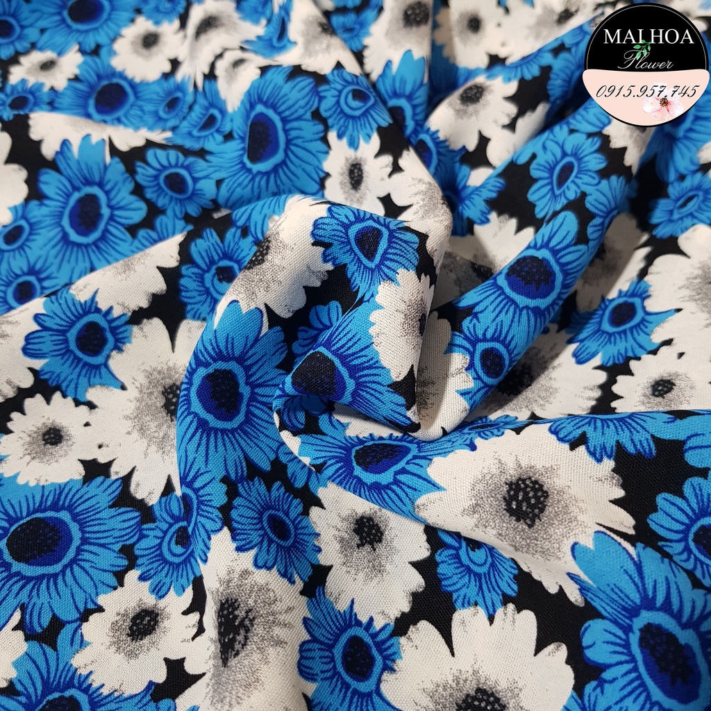 Vải hoa cúc xanh chất vải đũi mát mềm dùng may đồ, 100x150cm Maihoaflower