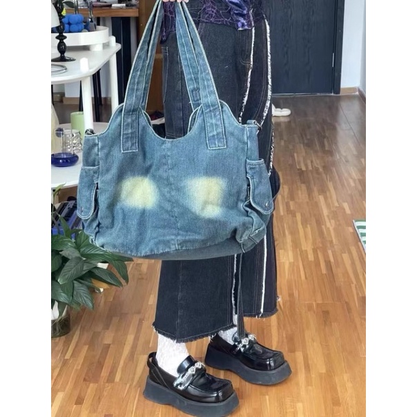 Túi DENIM bản to phong cách đường phố