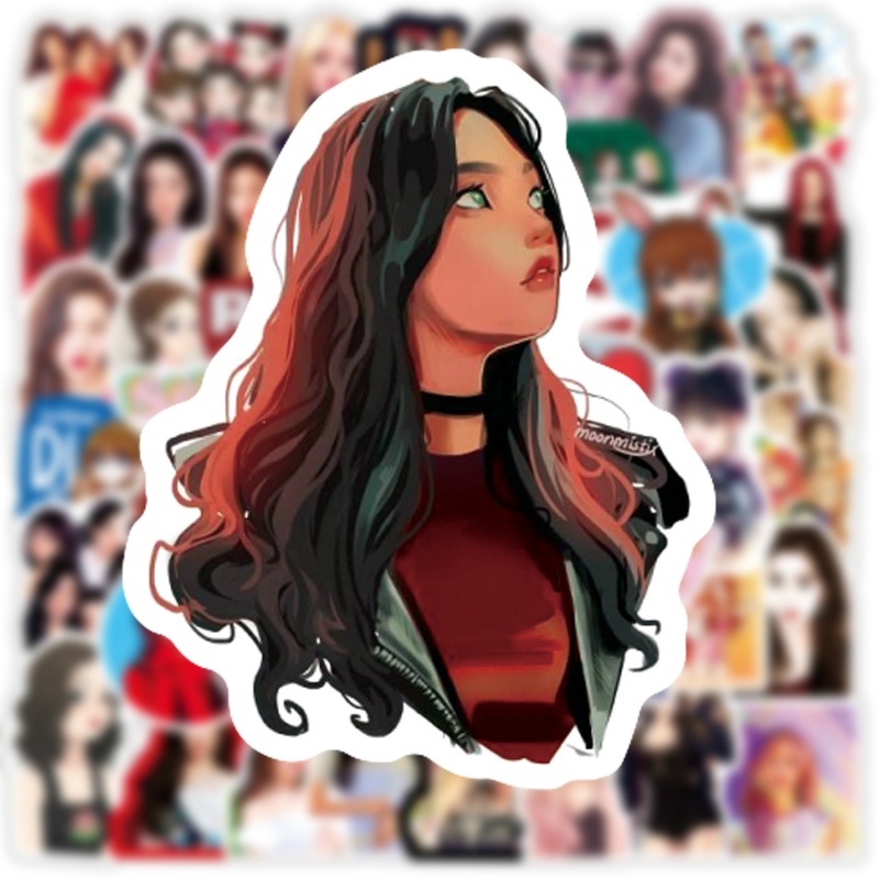 Bộ 50 Miếng Dán Trang Trí Laptop / Vali / Vali Hình Nhóm Nhạc Kpop Bằng Nhung Màu Đỏ