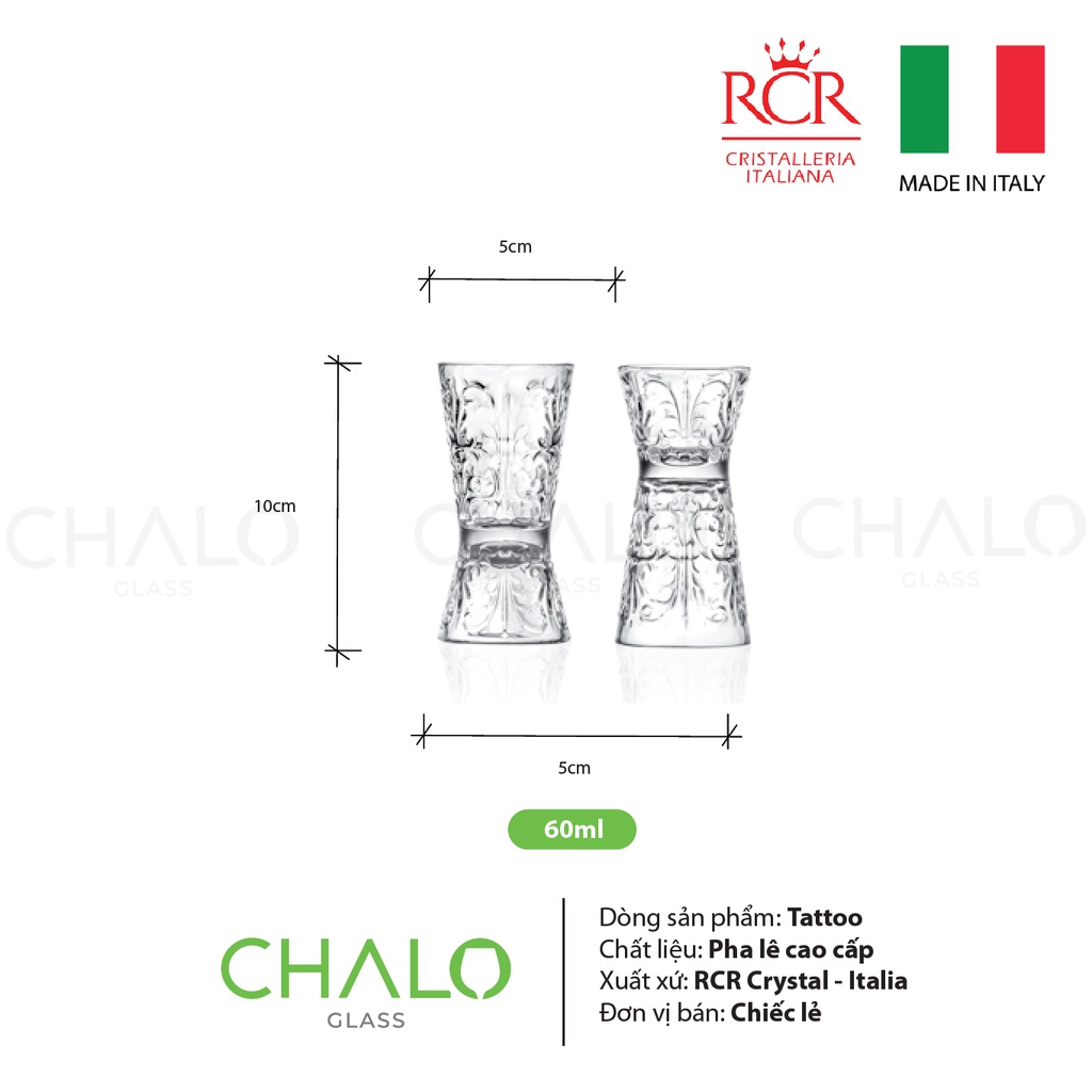 Ly shot/jigger pha lê 2 đầu RCR Tattoo - 60ml - 269830 [Made in Italy] - Chiếc lẻ