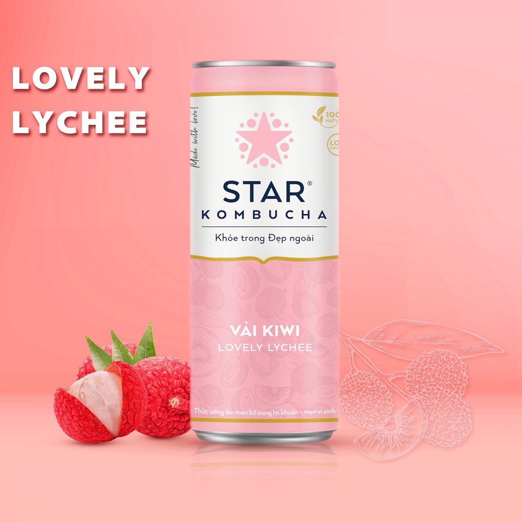 Combo 4 lon trà STAR KOMBUCHA mix vị - Beauty Pack (250ml/lon) - Trà lên men vi sinh chứa probiotics bảo vệ sức khoẻ