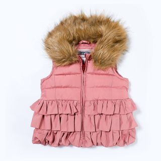 Áo ghile phao cổ lông bé gái VNXK