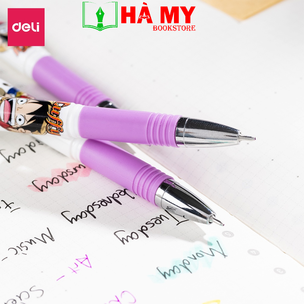 [Hỏa Tốc] Bút bi nước học sinh mực gel đen/xanh/tím One Piece Vui Hải Tặc Deli nhanh khô lâu hết mực viết đều nét - CG13