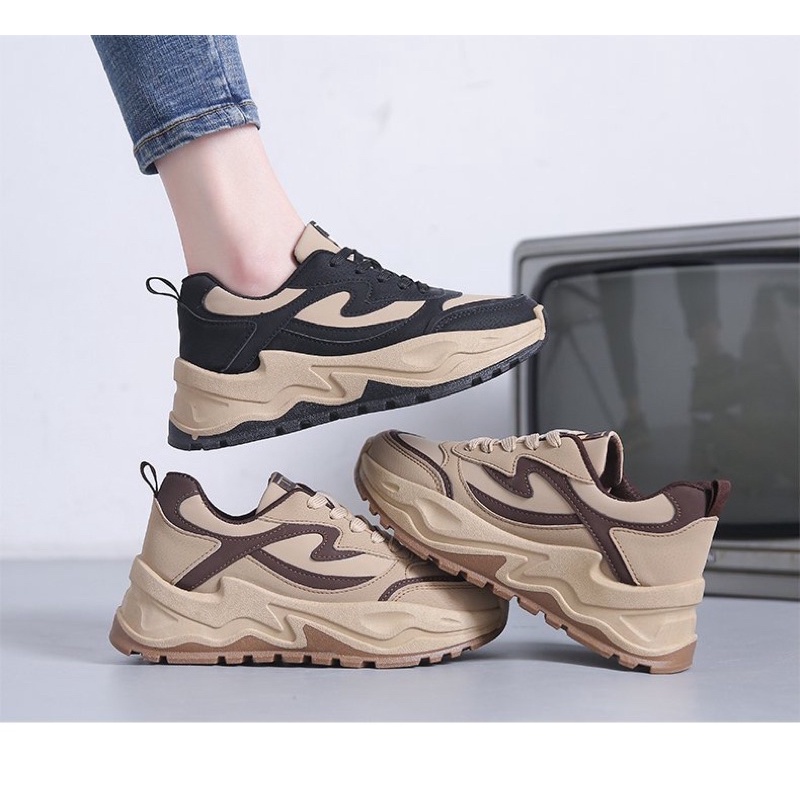 Giày Thể Thao Nữ, Sneaker Độn Đế Da Mềm Phối In 3D , Kiểu Dáng Thể Thao Hotrend 2022