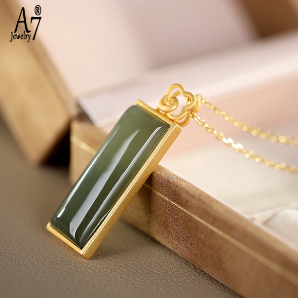 Vòng cổ Mạ Bạc 925 Đính Đá Ngọc Bích Màu Xám A7 S925